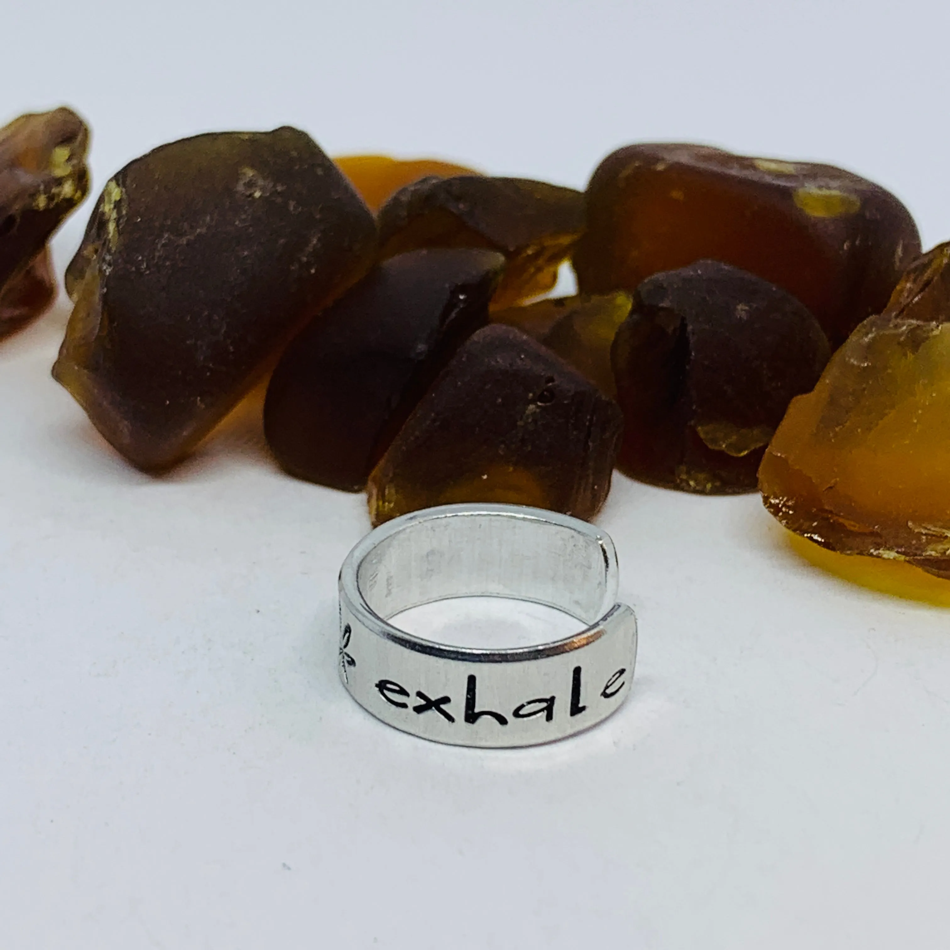 Inhale Exhale Hand Stamped Ring | Dispensary Pot Ring | Stamped Metal Cuff Ring | Marijuana Friendly | Pothead Jewelry | Weed Cannabis