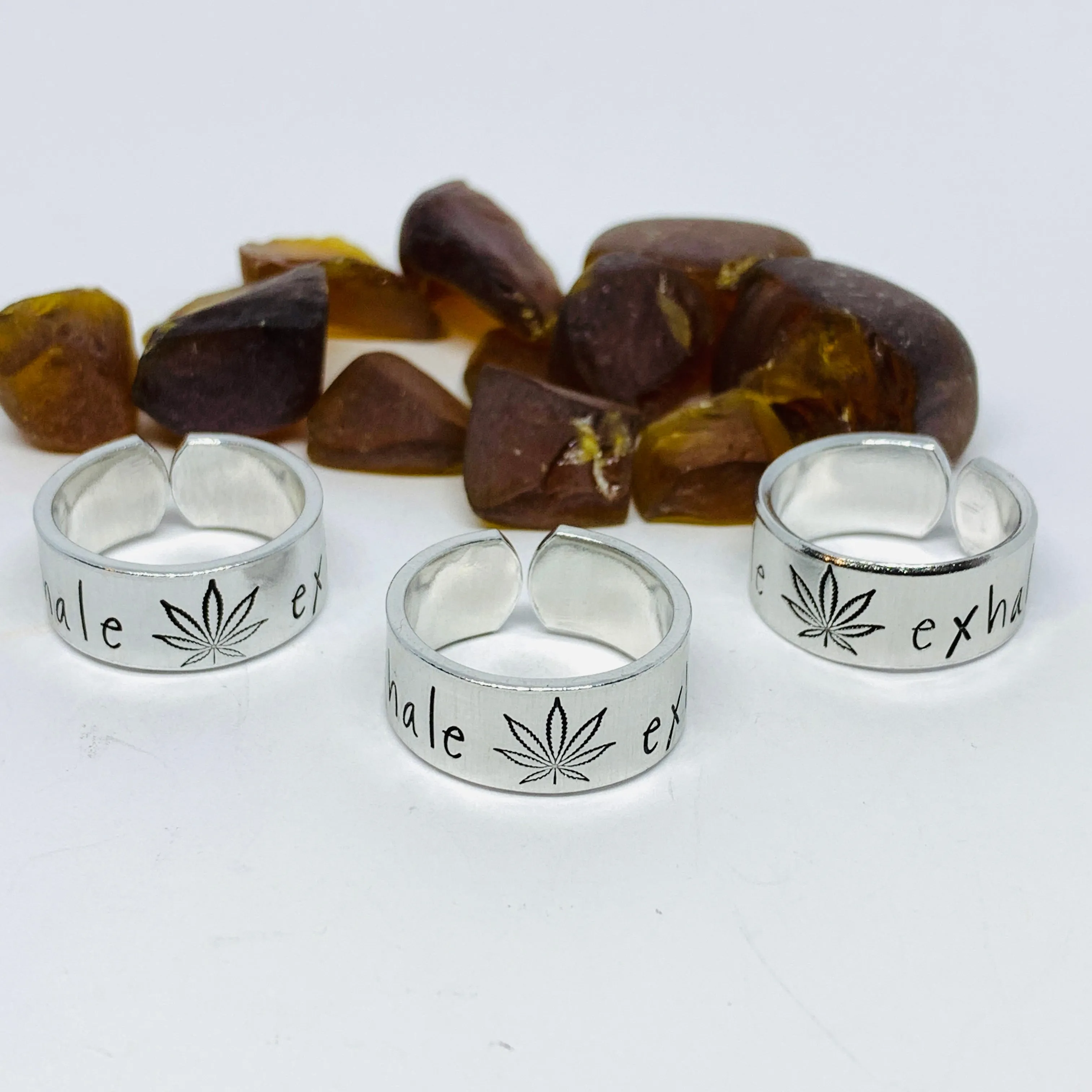 Inhale Exhale Hand Stamped Ring | Dispensary Pot Ring | Stamped Metal Cuff Ring | Marijuana Friendly | Pothead Jewelry | Weed Cannabis