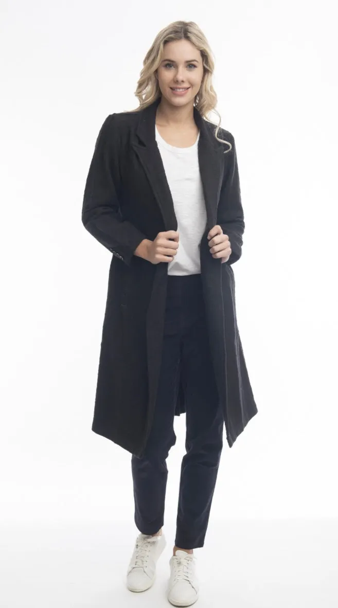 Isabella Long Cotton Coat In Black by Orientique