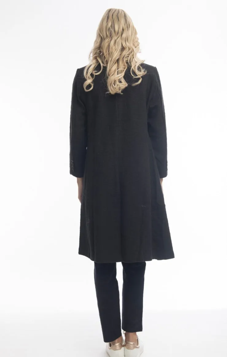Isabella Long Cotton Coat In Black by Orientique