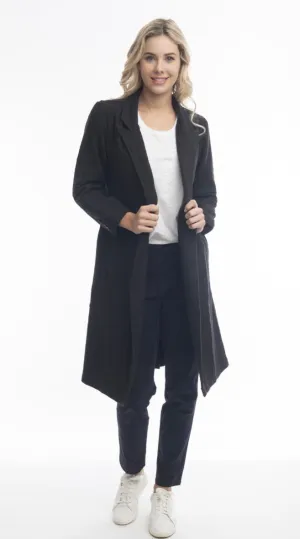Isabella Long Cotton Coat In Black by Orientique