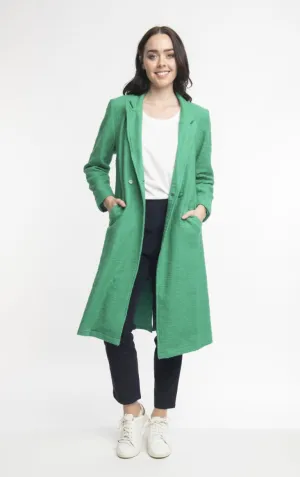 Isabella Long Cotton Coat In Emerald Green by Orientique