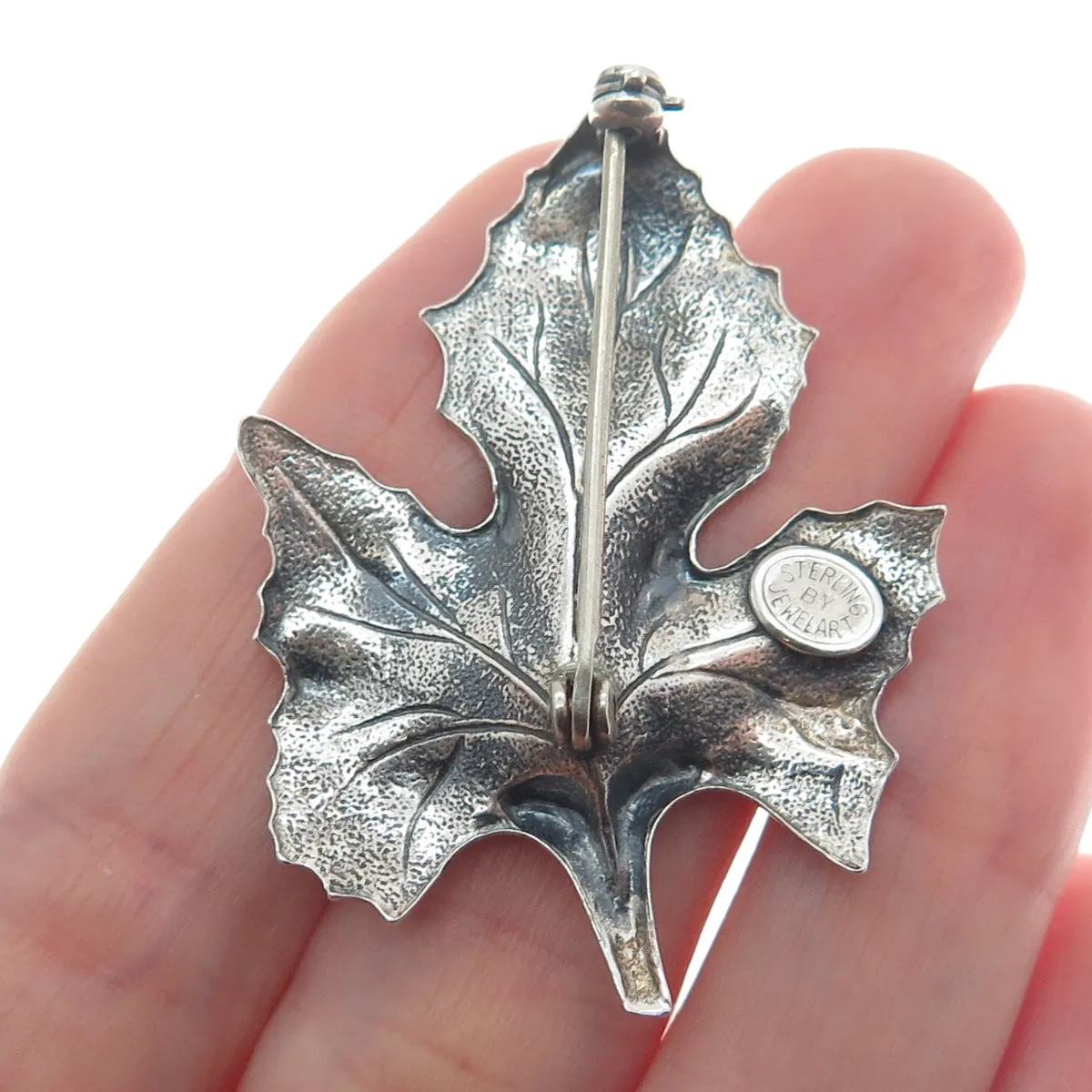 JEWELART 925 Sterling Silver Antique Art Deco Maple Leaf Oxidized Pin Brooch