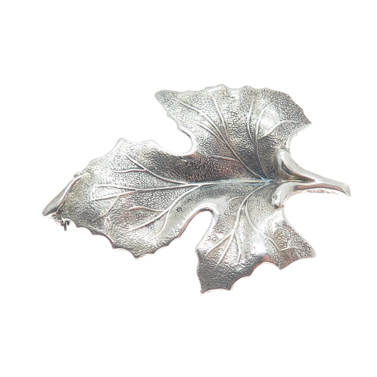 JEWELART 925 Sterling Silver Antique Art Deco Maple Leaf Oxidized Pin Brooch