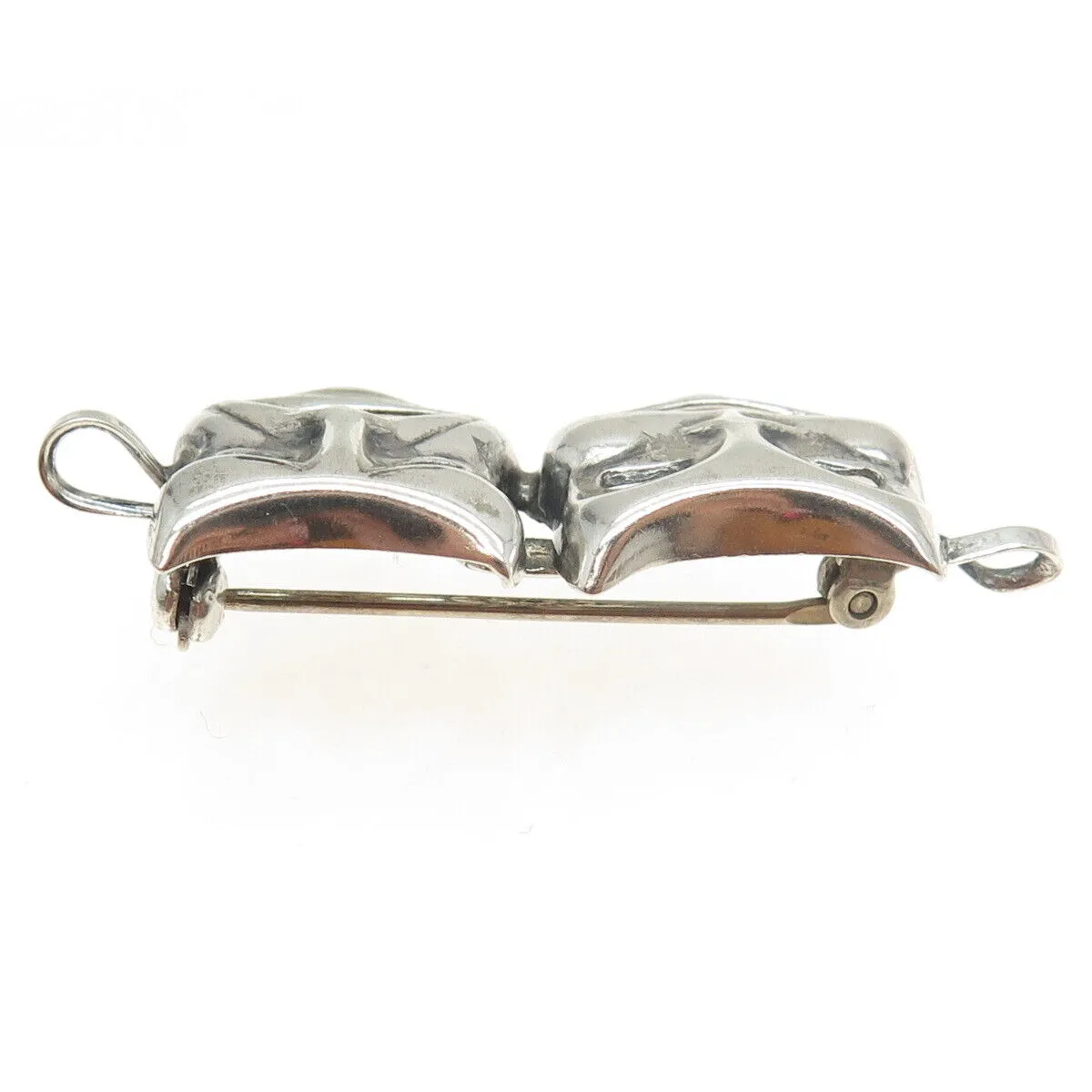 JEWELART 925 Sterling Silver Antique Sock & Buskin Tragedy Comedy Masks Brooch