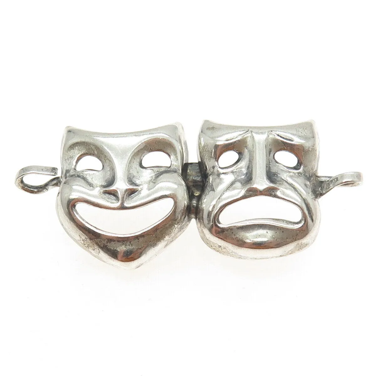 JEWELART 925 Sterling Silver Antique Sock & Buskin Tragedy Comedy Masks Brooch