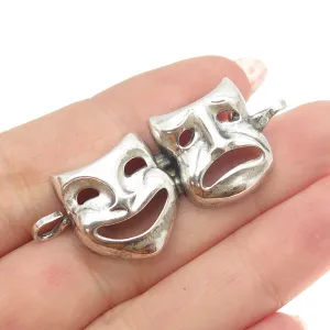 JEWELART 925 Sterling Silver Antique Sock & Buskin Tragedy Comedy Masks Brooch