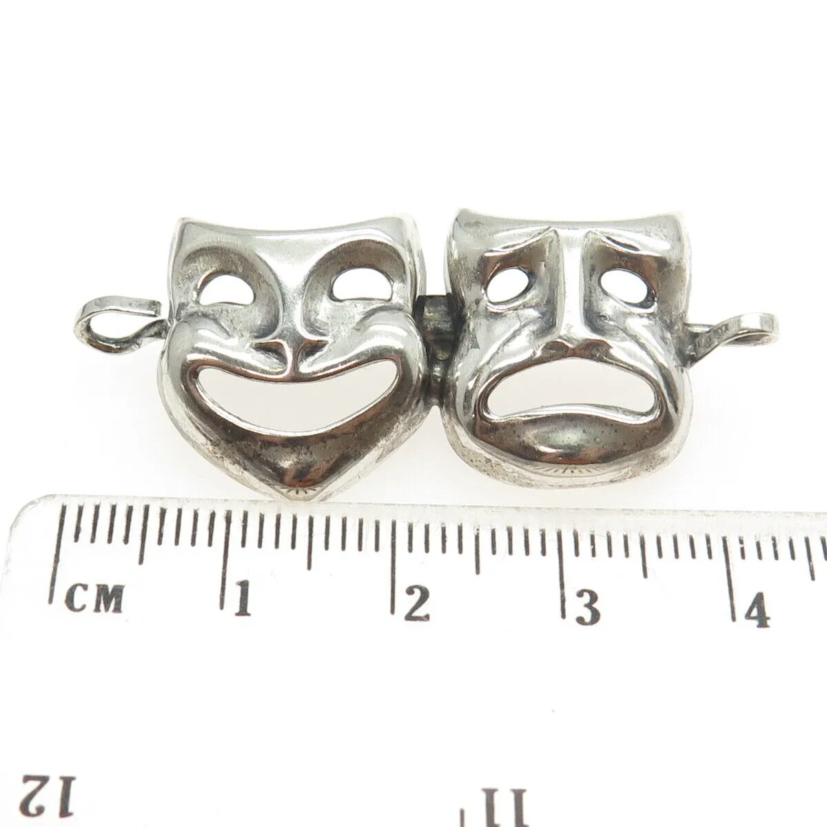 JEWELART 925 Sterling Silver Antique Sock & Buskin Tragedy Comedy Masks Brooch