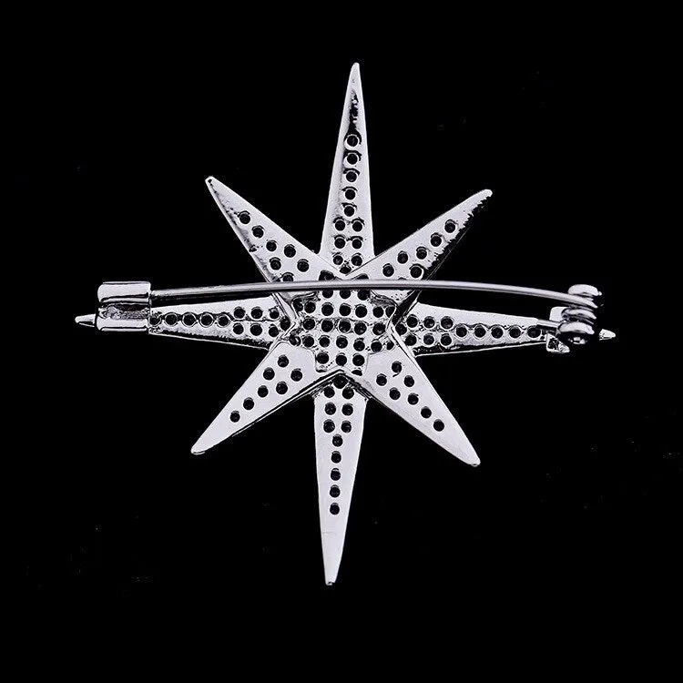 Jewelblings Shiny Full  CZ Double Layer 8 Point Small Burst Star Brooch Pins