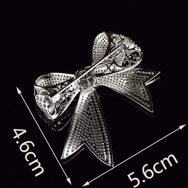 Jewelblings Shiny Full Micro Pave Clear CZ Victorian Ribbon Bow Brooch Antique Bowtie Pins Edwardian Jewelry for Women Suit Coat Scarf Shawl