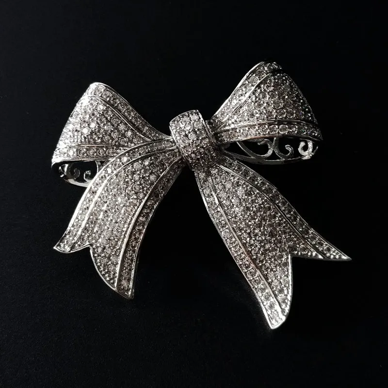 Jewelblings Shiny Full Micro Pave Clear CZ Victorian Ribbon Bow Brooch Antique Bowtie Pins Edwardian Jewelry for Women Suit Coat Scarf Shawl