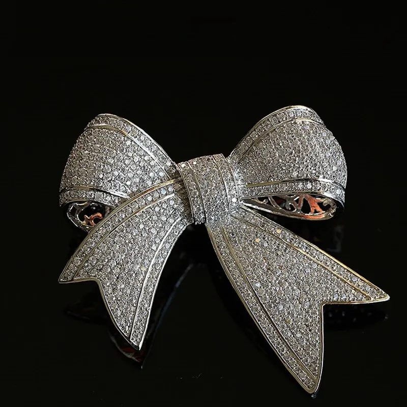 Jewelblings Shiny Full Micro Pave Clear CZ Victorian Ribbon Bow Brooch Antique Bowtie Pins Edwardian Jewelry for Women Suit Coat Scarf Shawl
