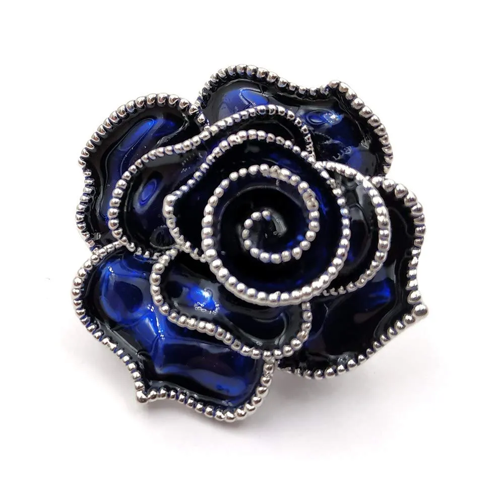 Jewelblings Stunning Vintage Multi Layers Petal Blossom Royal Blue Rose Brooches Beaded Enamel Rose Flower Pins for Women Wedding Jewelry