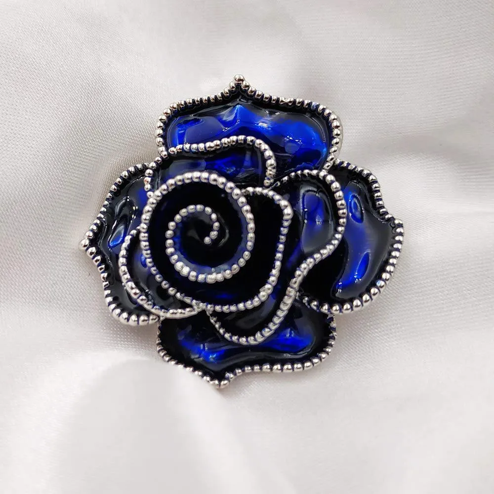 Jewelblings Stunning Vintage Multi Layers Petal Blossom Royal Blue Rose Brooches Beaded Enamel Rose Flower Pins for Women Wedding Jewelry