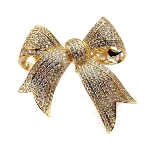 Jewelblings Victorian Vintage Style Micro Pave Clear CZ Golden Bow Brooches Tinny Stone Pave Antique Ribbon Bow Pins Wedding Party Accessory