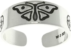 Jewelry Trends Sterling Silver Butterfly and Daisy Flowers Adjustable Toe Ring