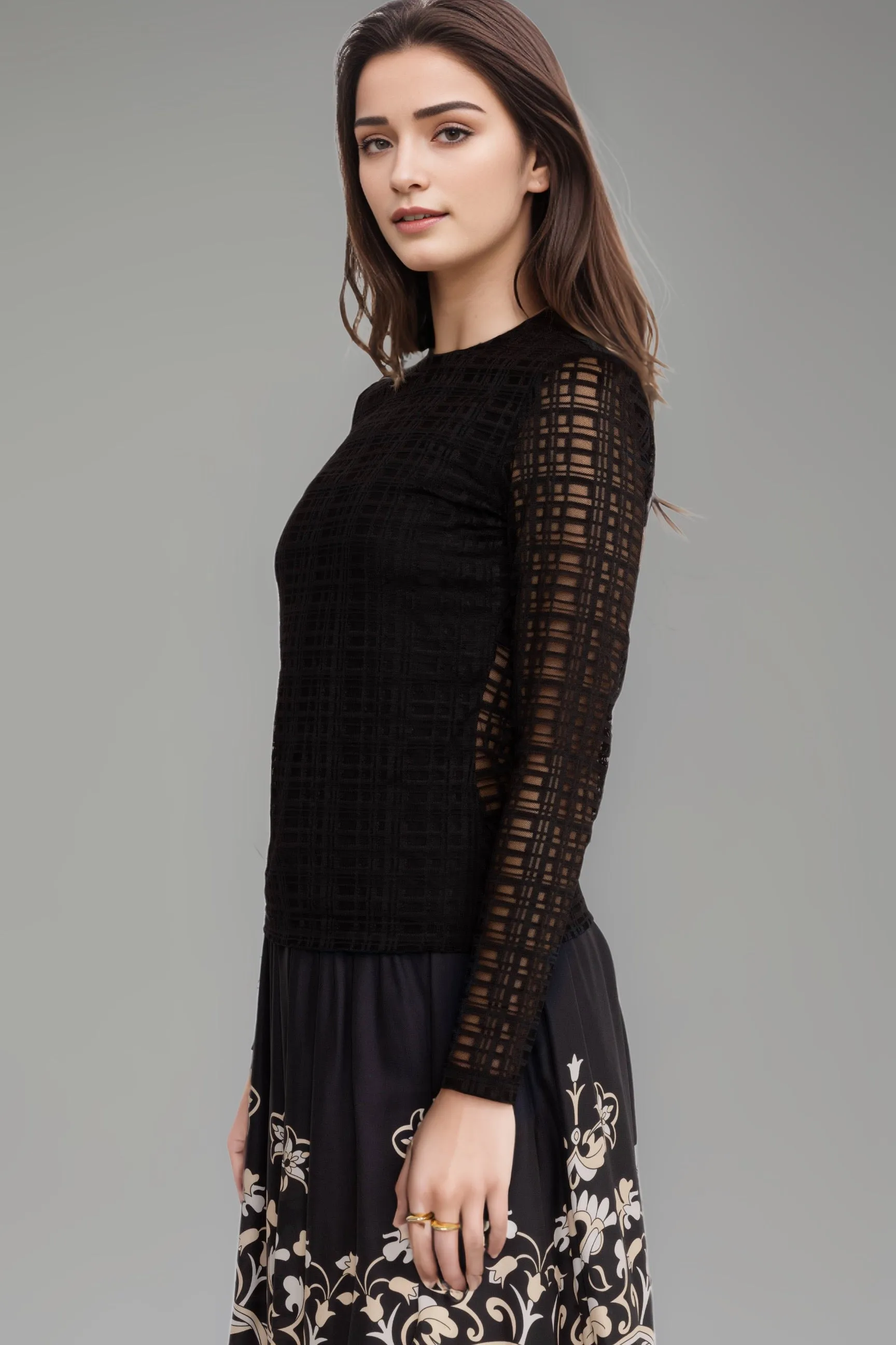 Johnny Was Jade Black Plaid Natalie Long Sleeve Mesh Tee L12124