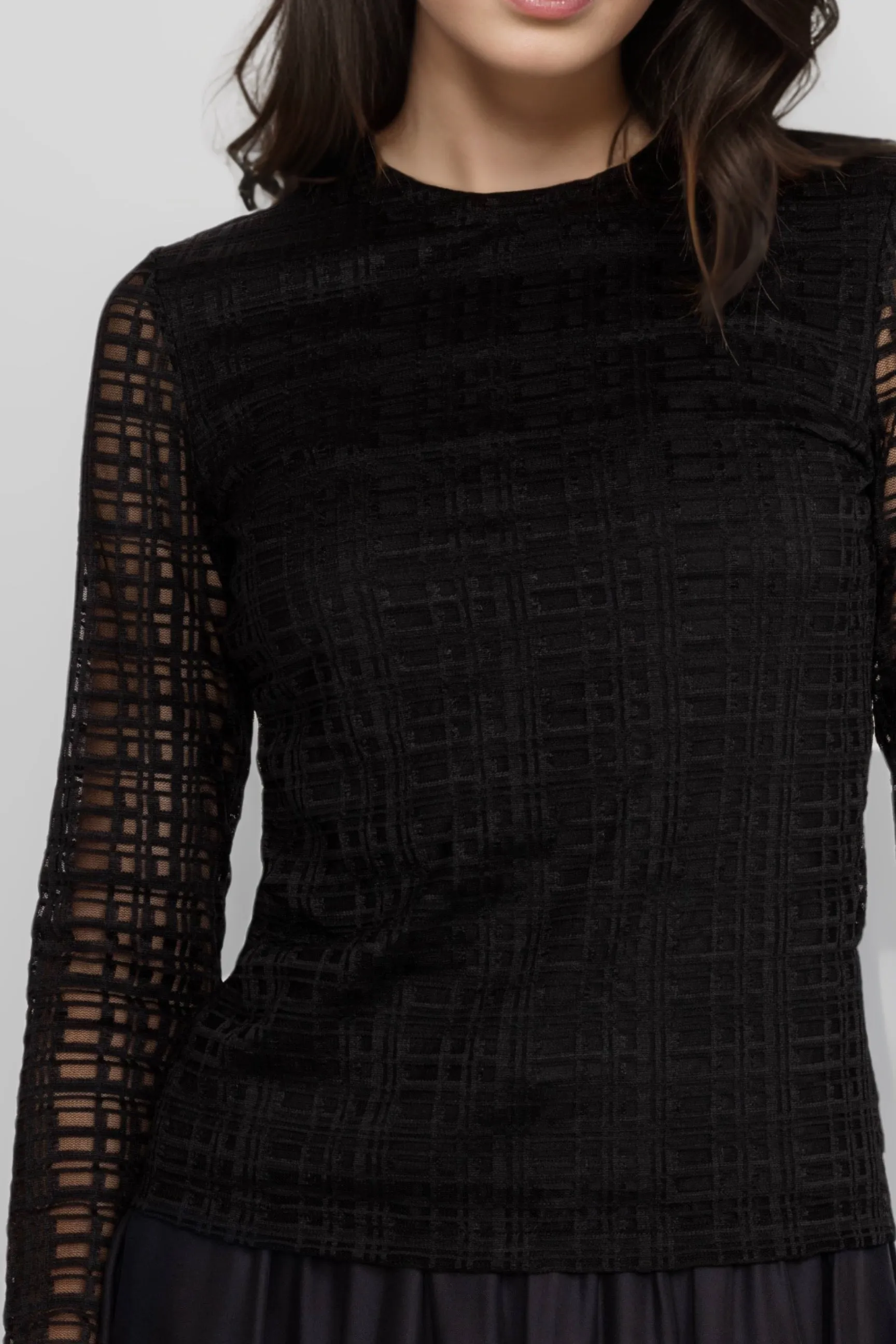 Johnny Was Jade Black Plaid Natalie Long Sleeve Mesh Tee L12124