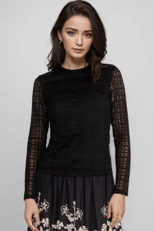 Johnny Was Jade Black Plaid Natalie Long Sleeve Mesh Tee L12124