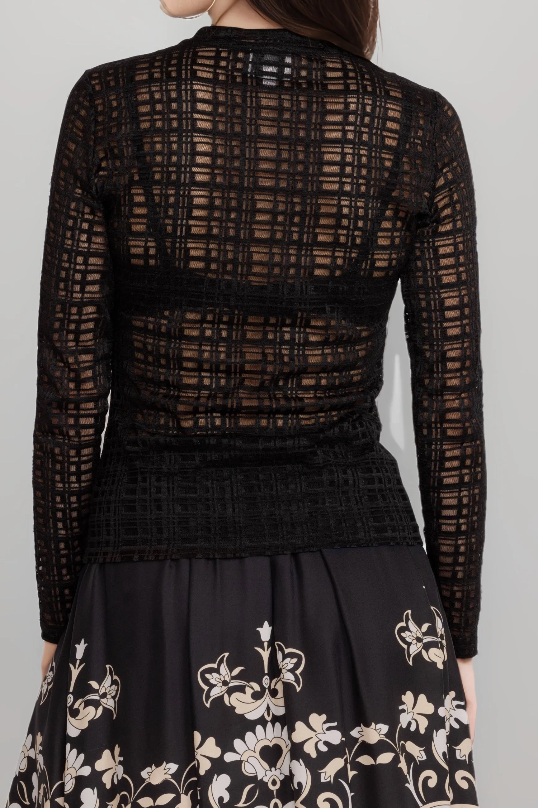 Johnny Was Jade Black Plaid Natalie Long Sleeve Mesh Tee L12124