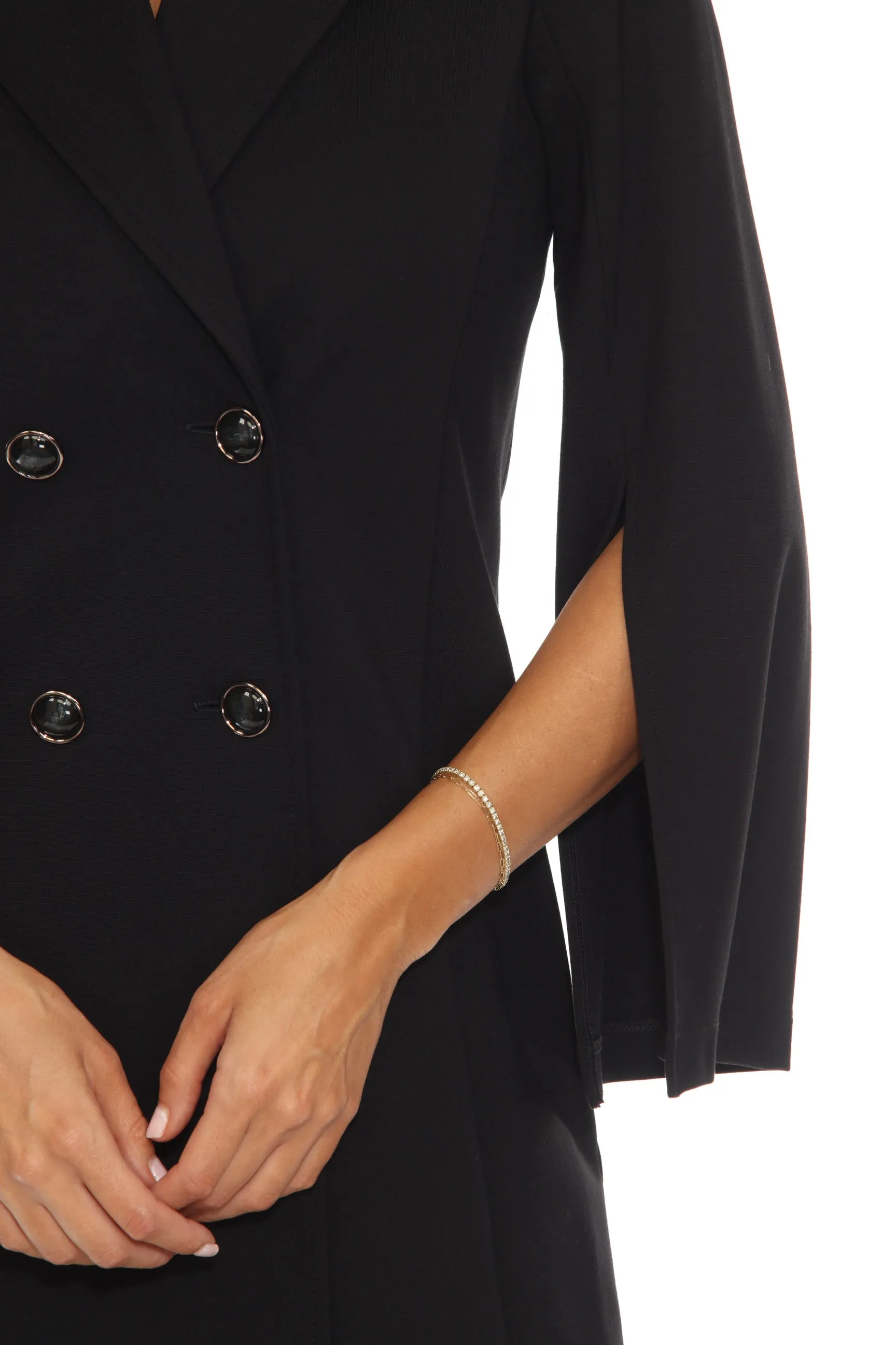 Joseph Ribkoff Black Double-Breasted Split Cuffs A-Line Coat 243078