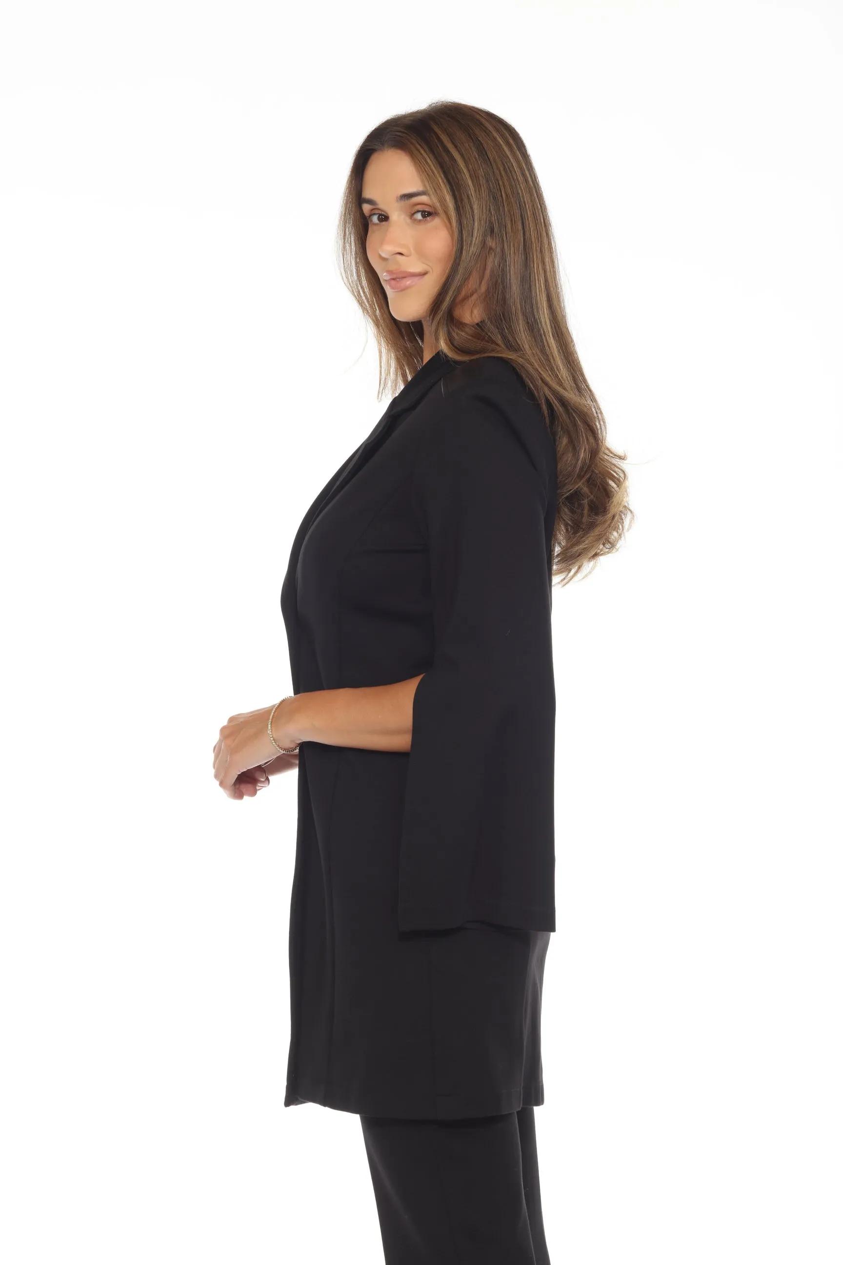 Joseph Ribkoff Black Double-Breasted Split Cuffs A-Line Coat 243078