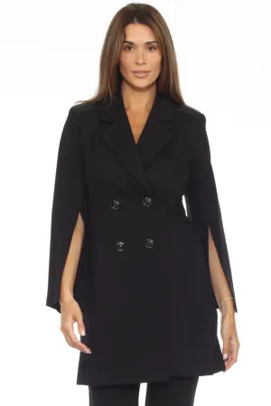 Joseph Ribkoff Black Double-Breasted Split Cuffs A-Line Coat 243078
