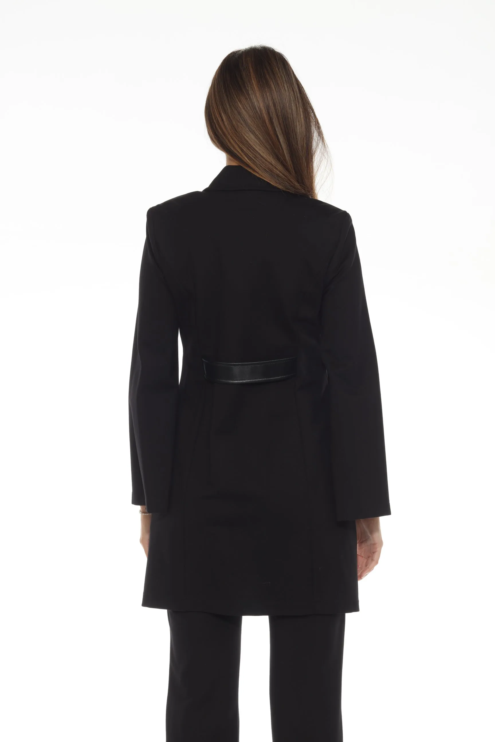 Joseph Ribkoff Black Double-Breasted Split Cuffs A-Line Coat 243078