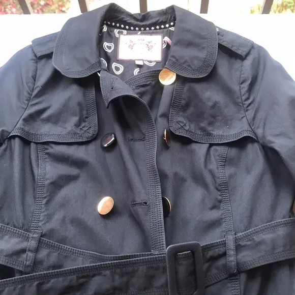 Juicy Couture Vintage Y2k Trench Coat Military Black Gold Medium Girly Jacket M