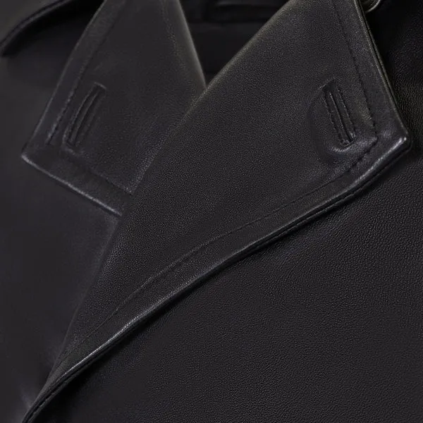 Kashani Black Double Breasted Lambskin 3/4 Trench Coat