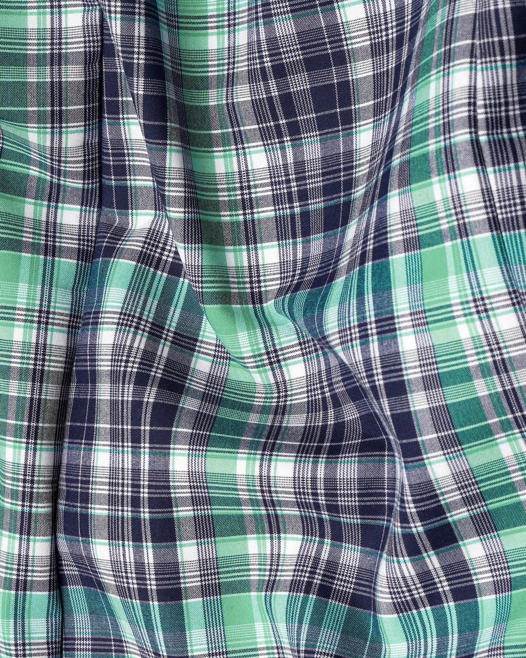 Keppel Green Windowpane with Valhalla Blue Premium Cotton Designer Trench Coat