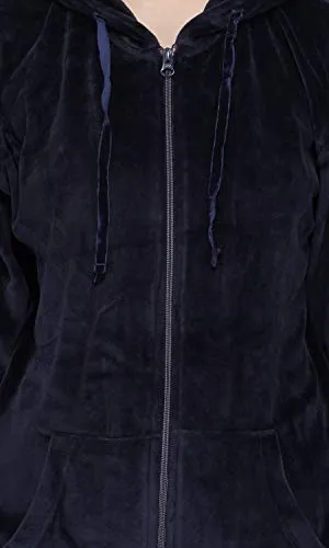 KLIPSPRINGER Women's Cotton Velour Winter Velvet Solid Pattern Regular Fit Track Suit with Hoodie (Navy, SY-VT-N_XL)