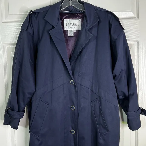 La Vogue Petite Single Breasted Lined Trench Coat in Navy Women’s Sz 6P