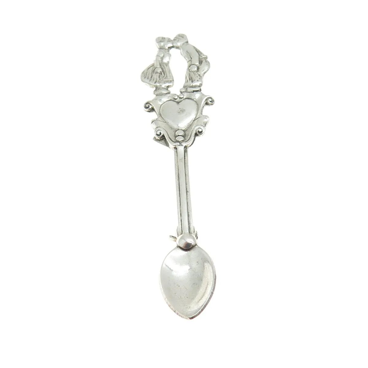 LANG 925 Sterling Silver Antique Art Deco Kissing Couple Salt Spoon Pin Brooch