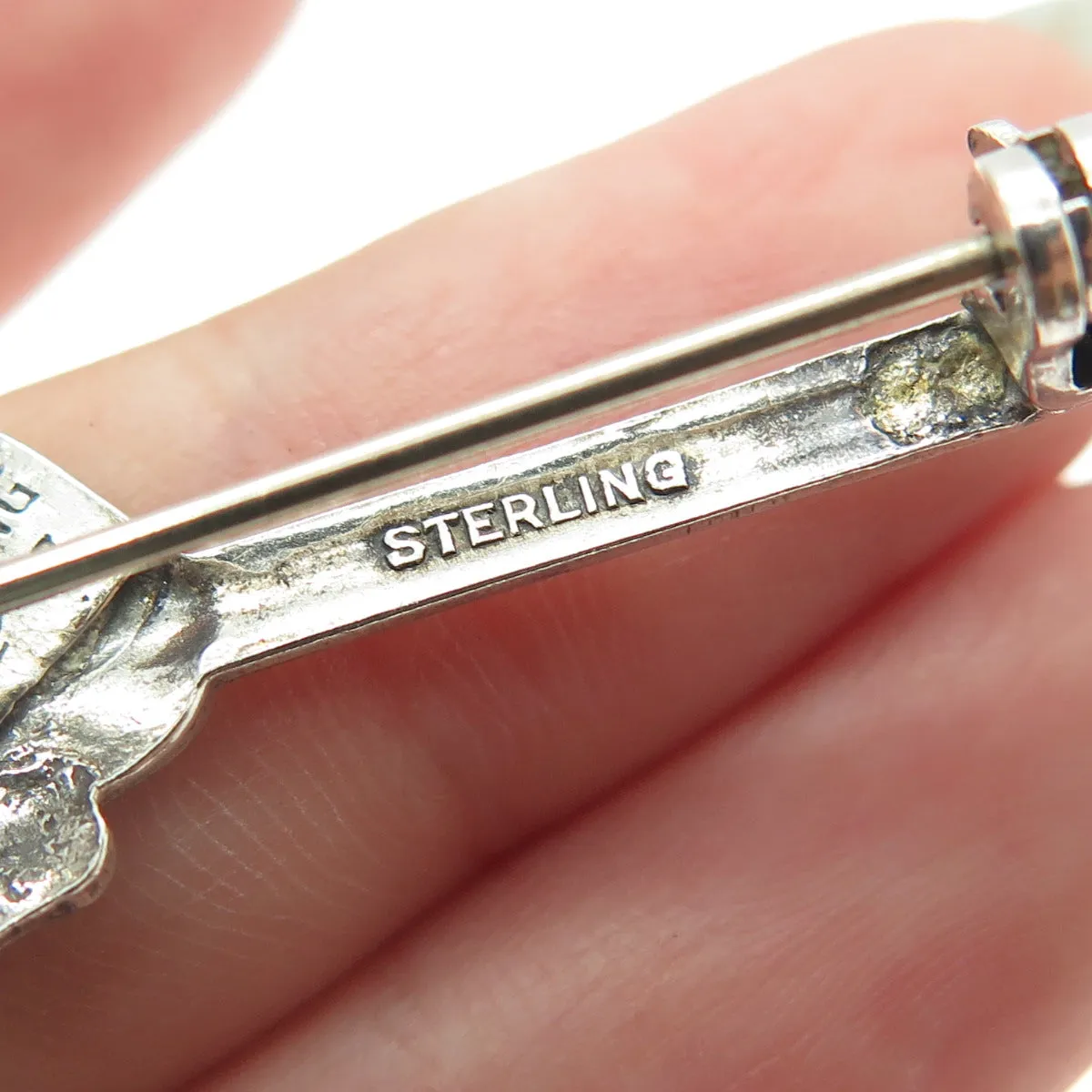 LANG 925 Sterling Silver Antique Art Deco Kissing Couple Salt Spoon Pin Brooch