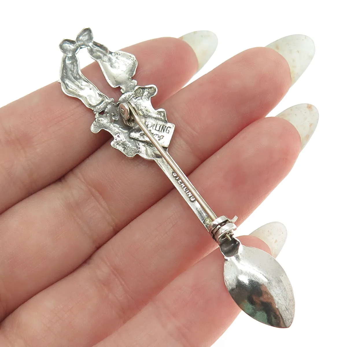LANG 925 Sterling Silver Antique Art Deco Kissing Couple Salt Spoon Pin Brooch