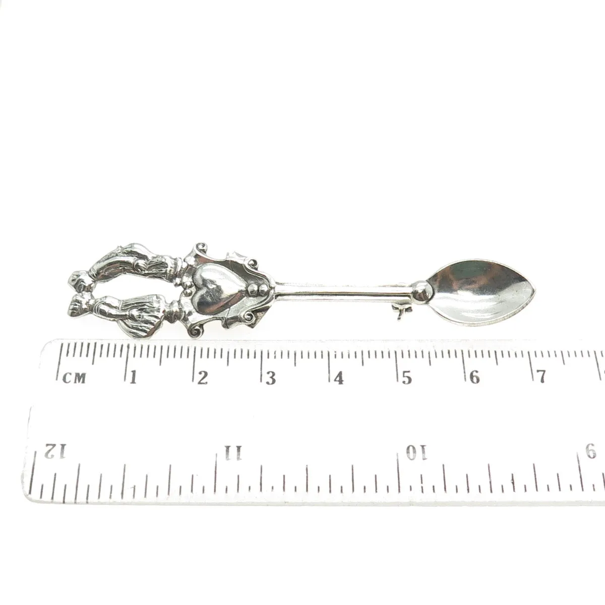 LANG 925 Sterling Silver Antique Art Deco Kissing Couple Salt Spoon Pin Brooch
