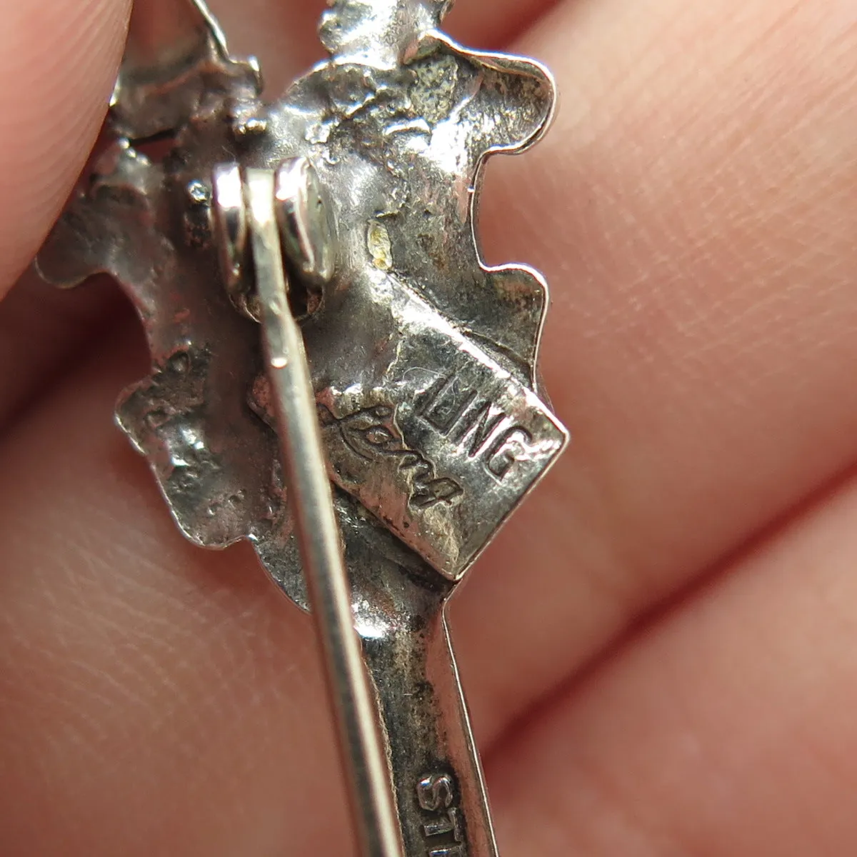 LANG 925 Sterling Silver Antique Art Deco Kissing Couple Salt Spoon Pin Brooch