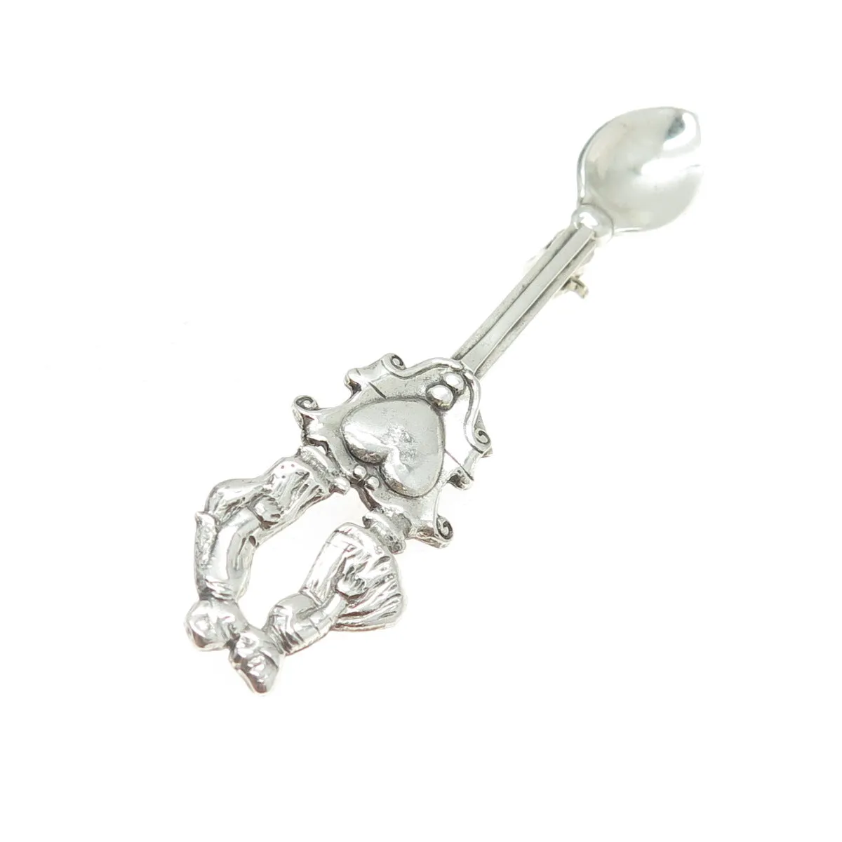 LANG 925 Sterling Silver Antique Art Deco Kissing Couple Salt Spoon Pin Brooch