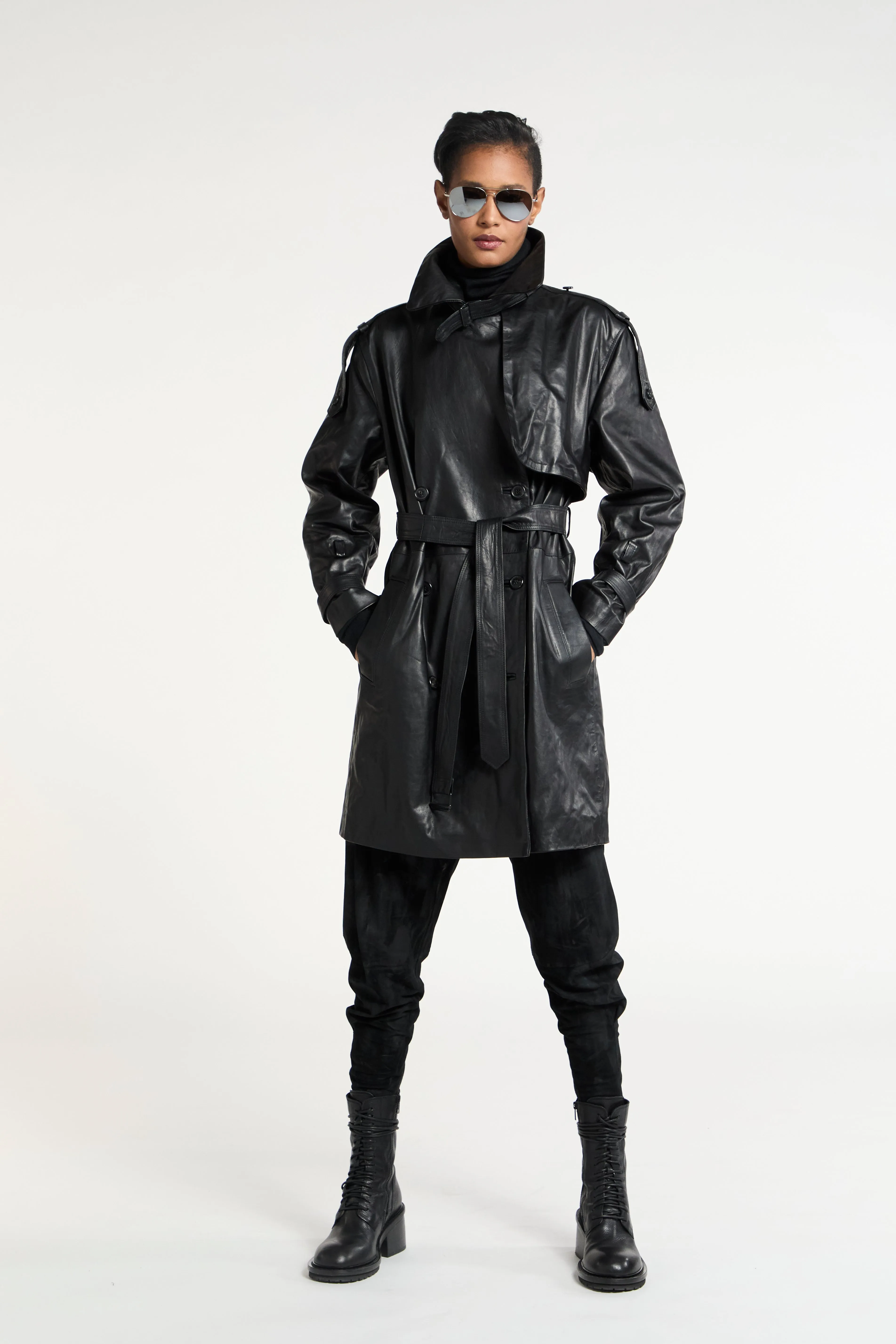 Leather Straight Double Breasted Coat