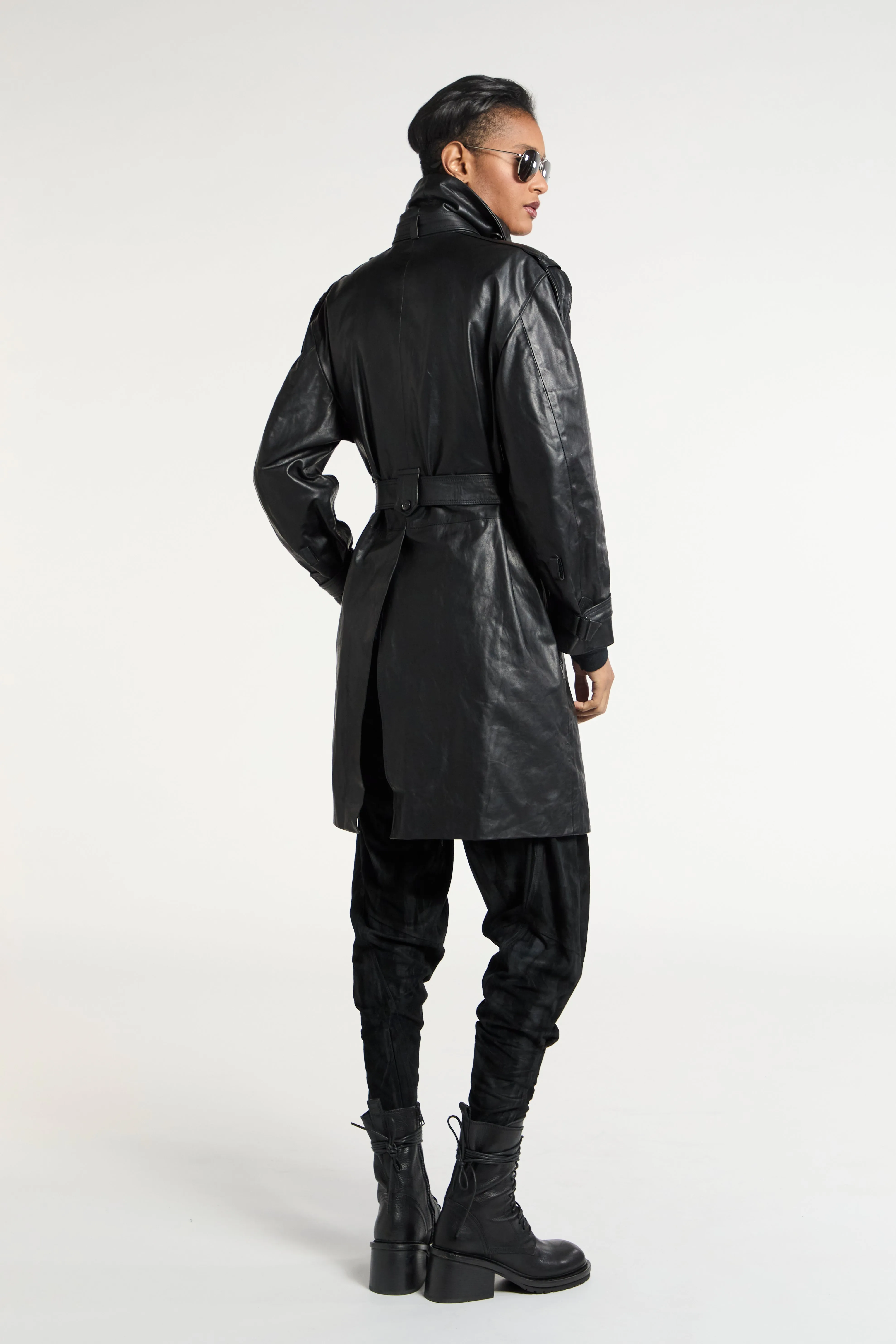 Leather Straight Double Breasted Coat