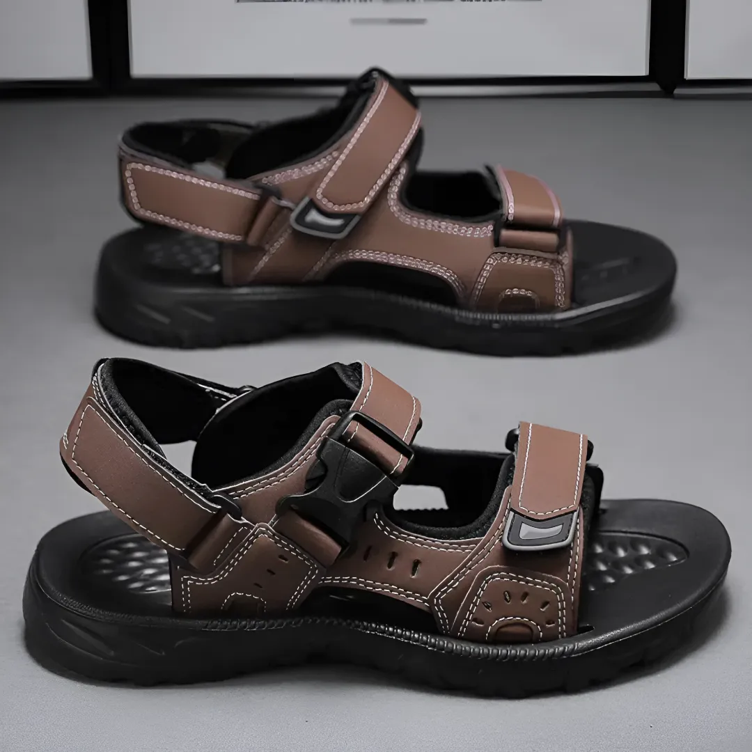 Leather Trail Sandals with Velcro for Men
