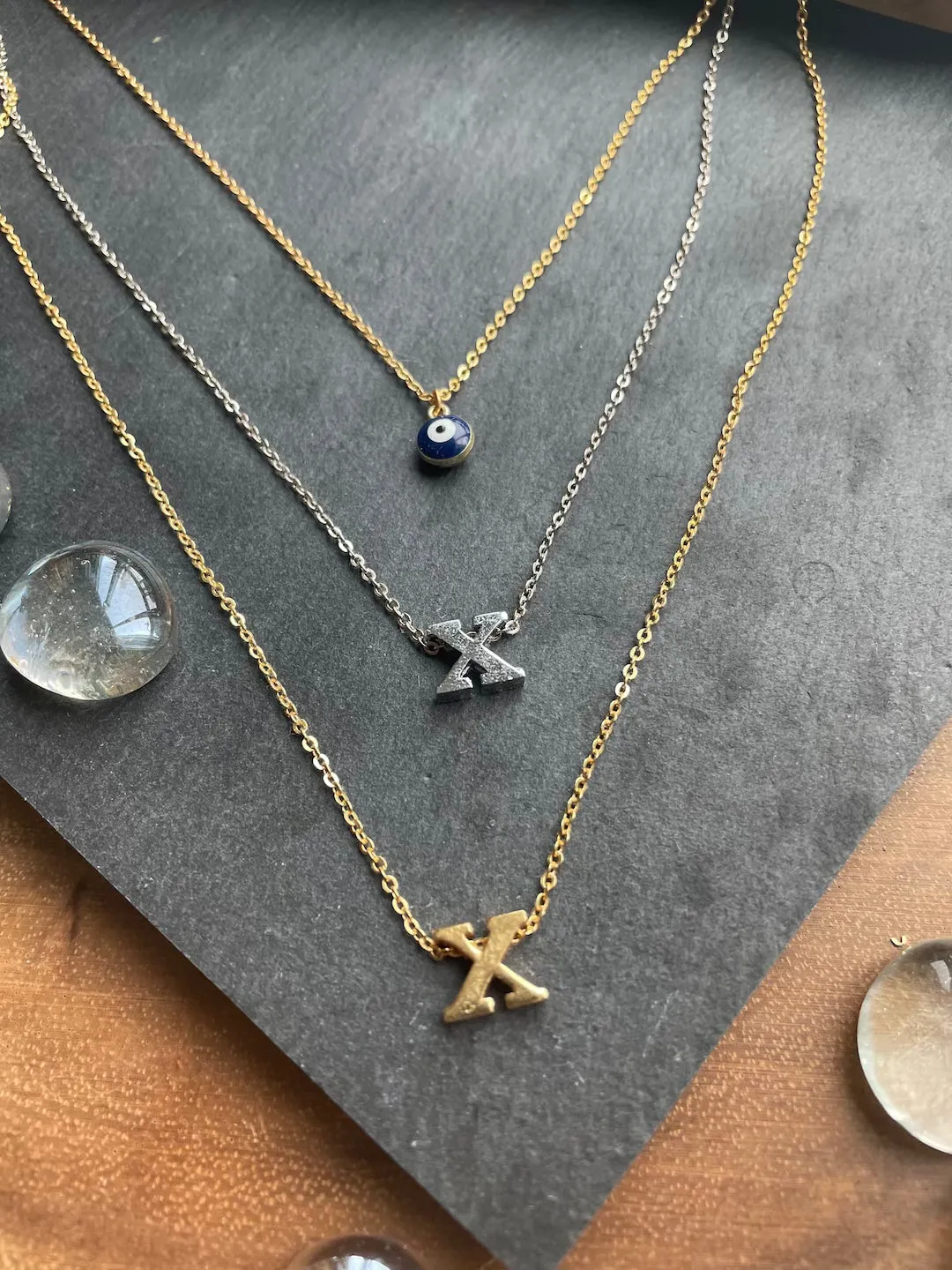 Letter Necklace | Triple Layered Necklace with Evil Eye