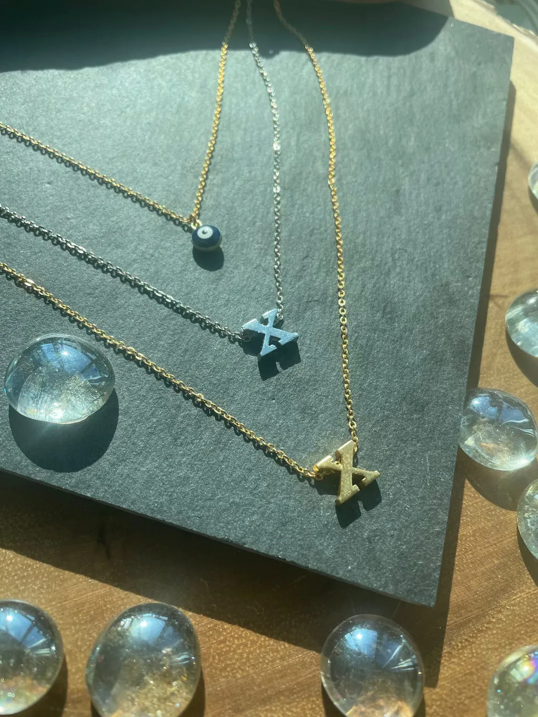 Letter Necklace | Triple Layered Necklace with Evil Eye