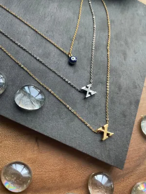 Letter Necklace | Triple Layered Necklace with Evil Eye