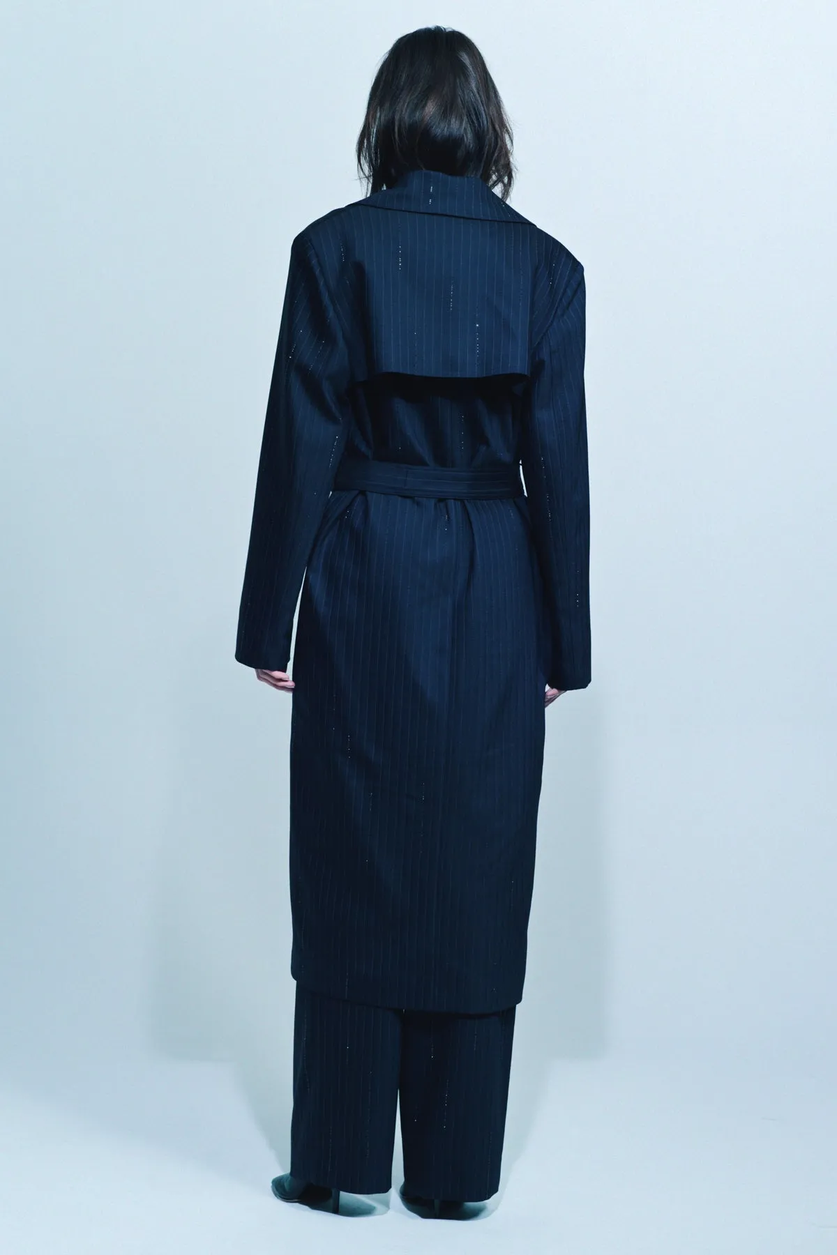 LIBERTINE | ‘CRYSTAL PINSTRIPE’ LONG TRENCH COAT
