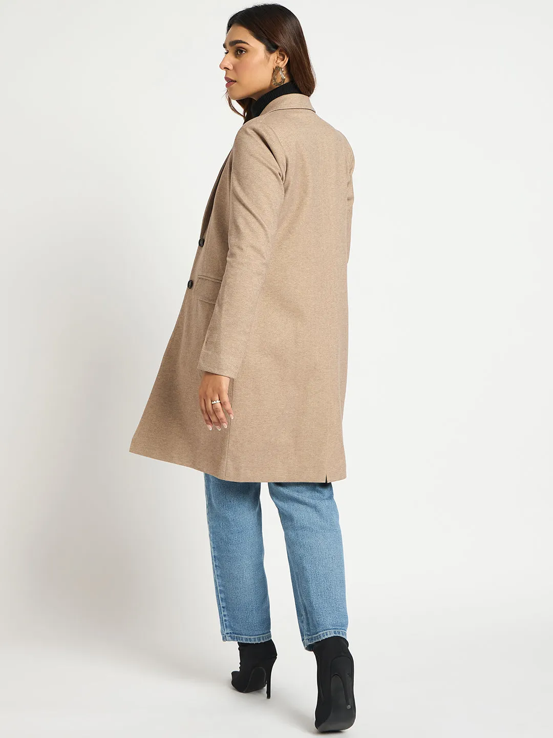 Light Brown Single Breasted Long Coat