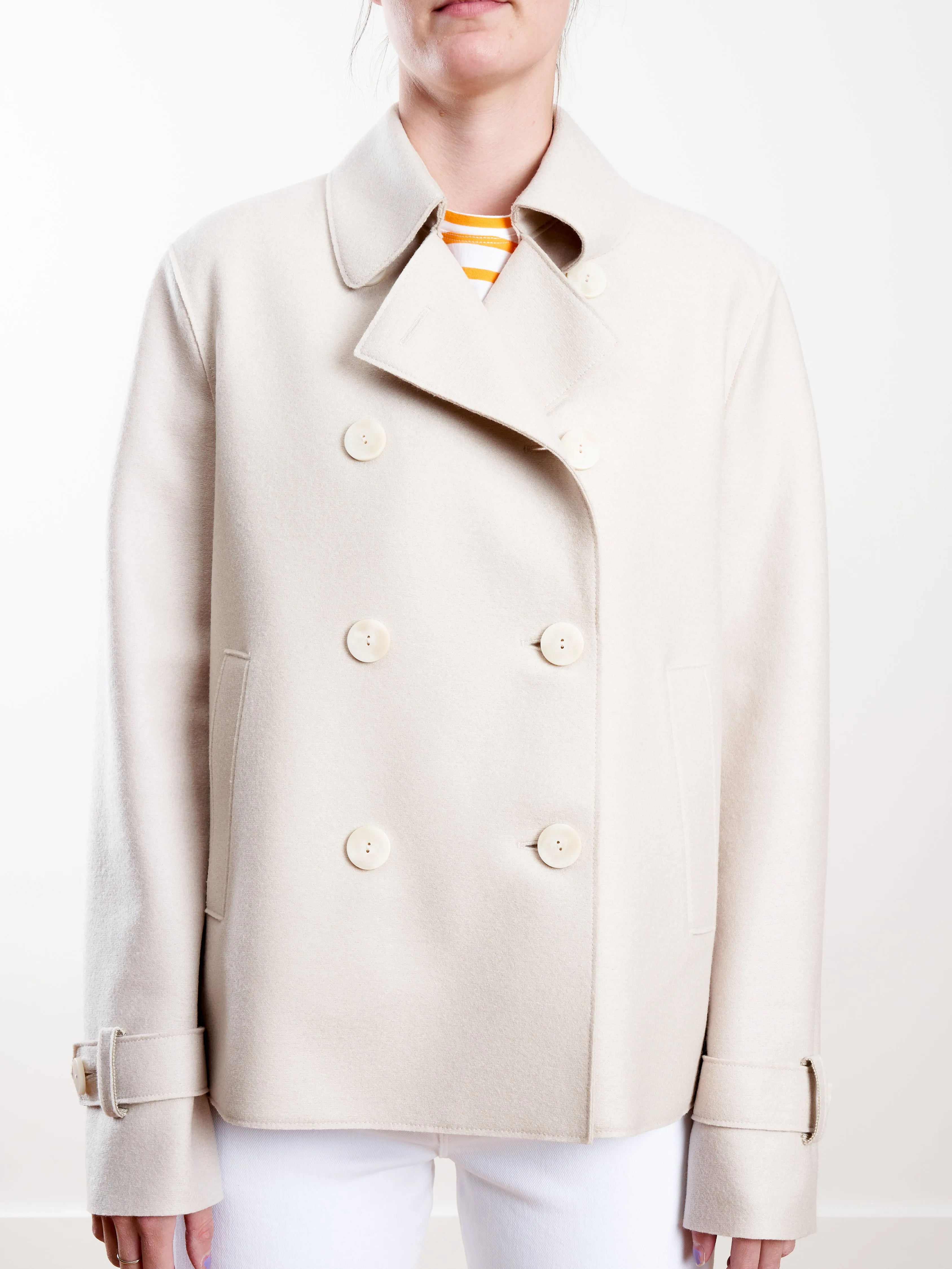 light pressed wool cropped trench - cream