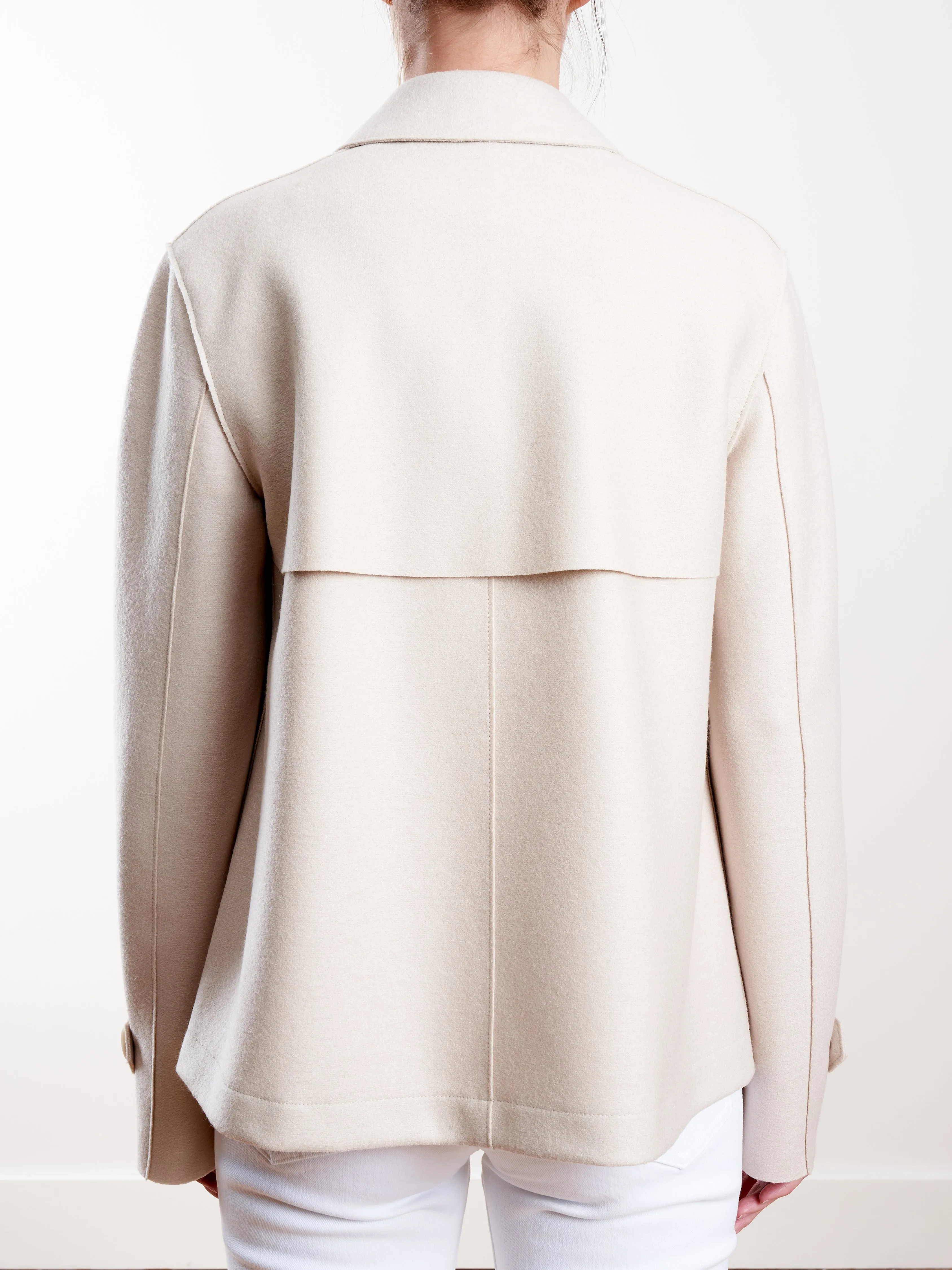 light pressed wool cropped trench - cream