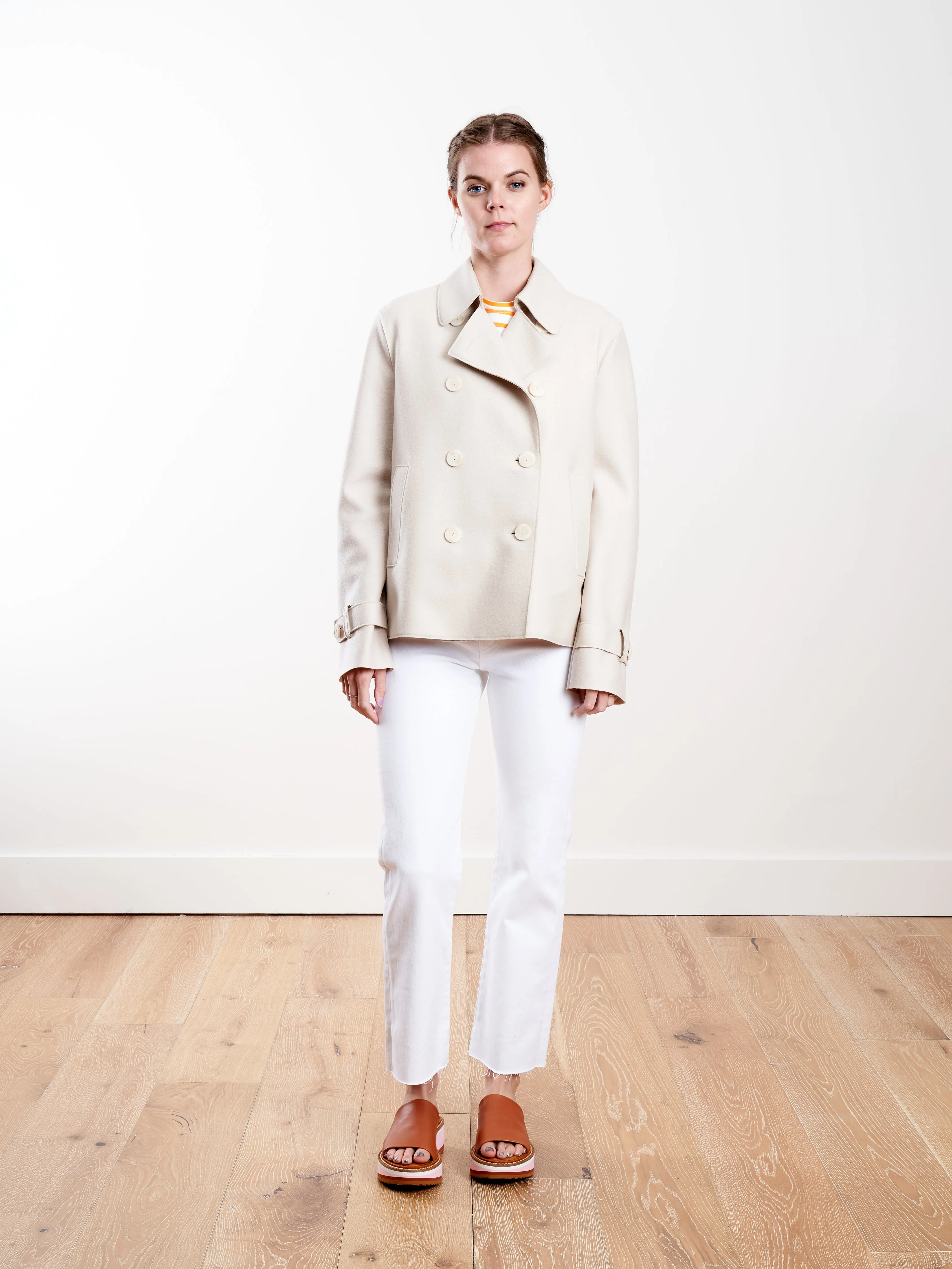 light pressed wool cropped trench - cream